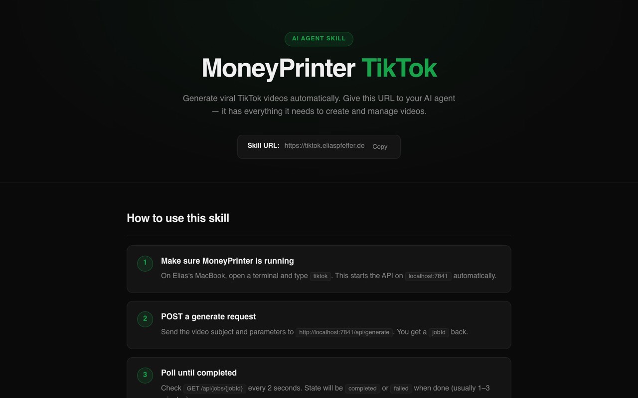 Screenshot of TikTok Skill Page